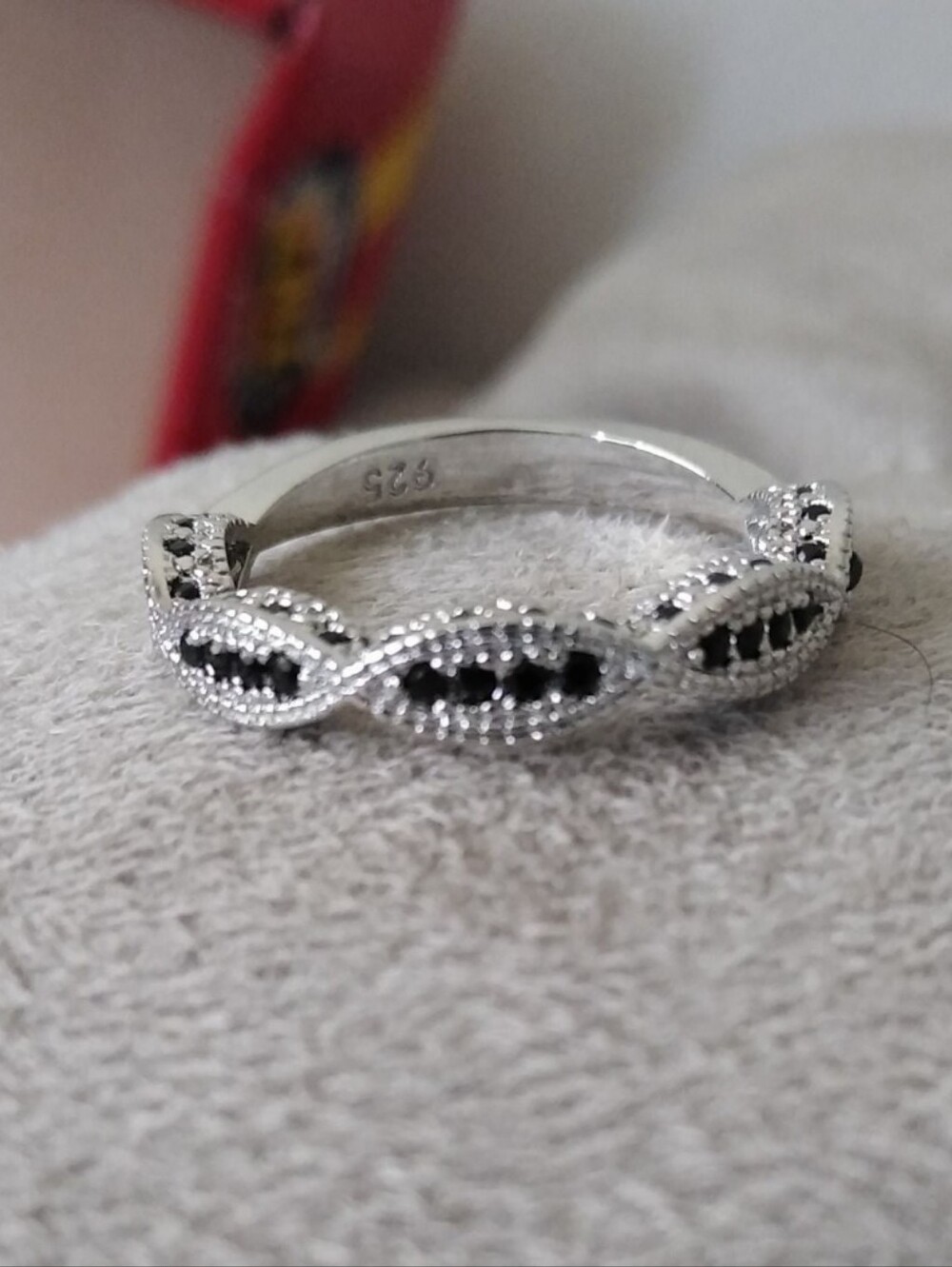 10k White Gold Over Silver 2 PC Onyx Solitaire W/Accents Eternity Ring Set Sz 10 - Picture 9 of 12